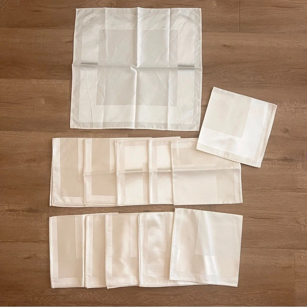 12 PCs Japan Luxury Elegant Fine Satin Dining Napkins,‎ Ivory / Silver NWT 18.5”